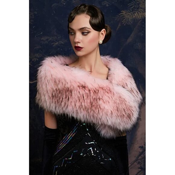 𝅺🆕 Luxury Vegan Fur Collar Wrap Winter Cloak Bridal Wedding Cover Up SOFT PINK👑